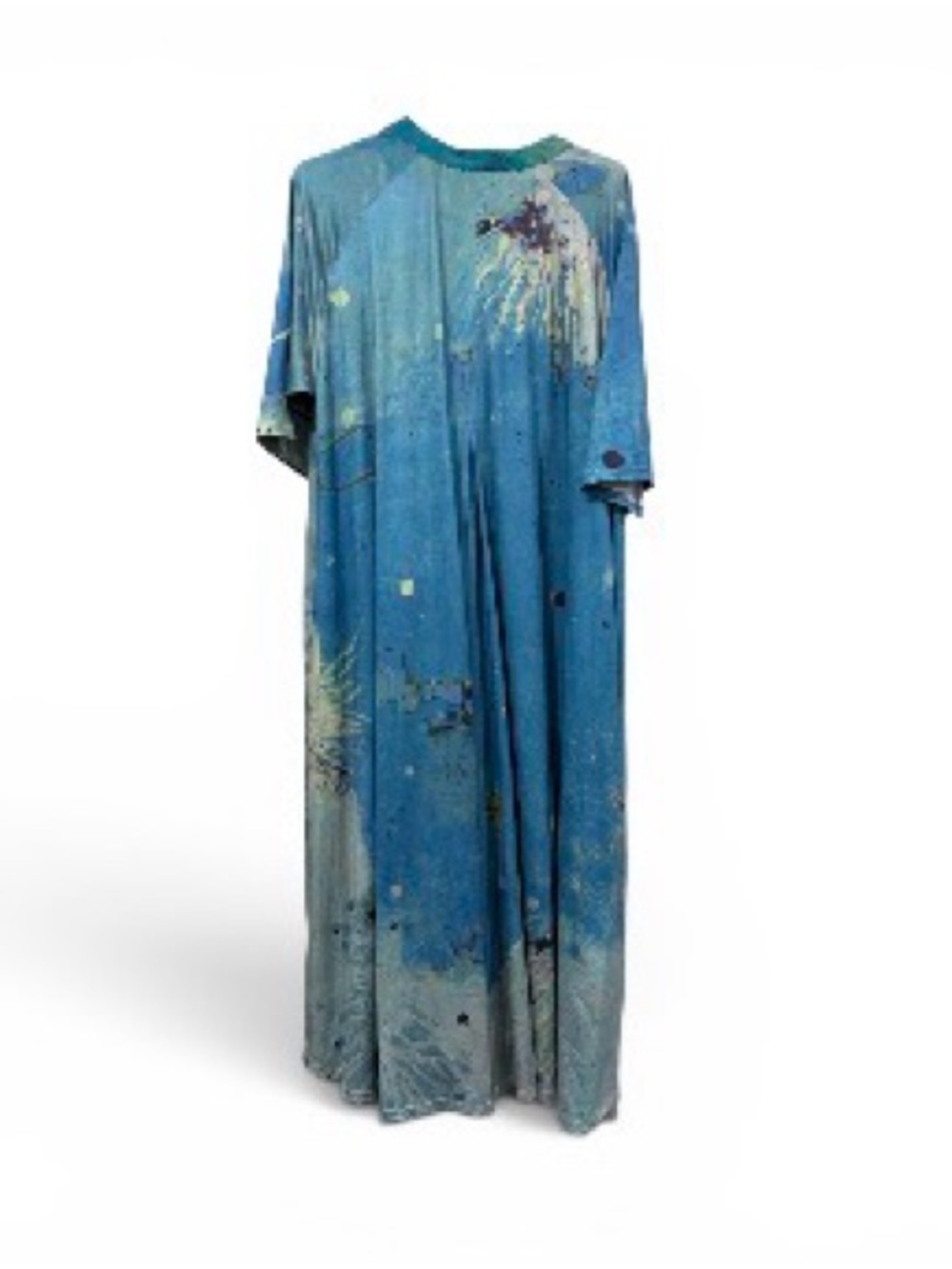 Blue Green 3 Potato Artistic Midi Dress with Buttoned Henley Neck XL/L - Picture 3 of 7